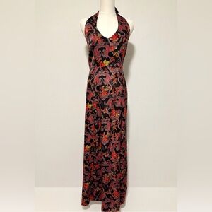 Modcloth Backless Floral Maxi Dress - Red and Black